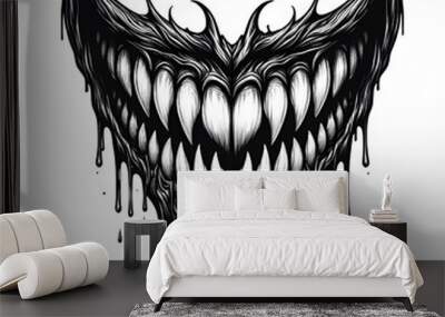 evil fanged jaw with dripping isolated on white background Wall mural