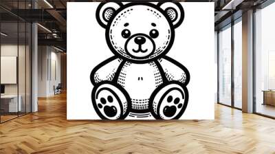 Teddy bear toy black outlines vector Wall mural