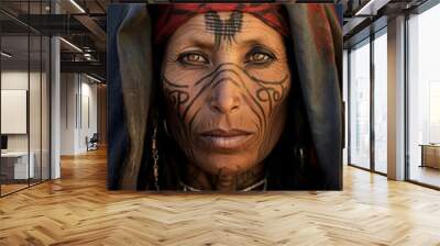 berber amazigh woman with traditional moroccan face tattoos Wall mural