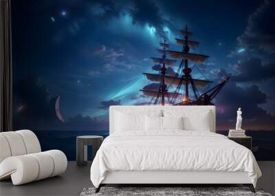 ship in the sea Wall mural