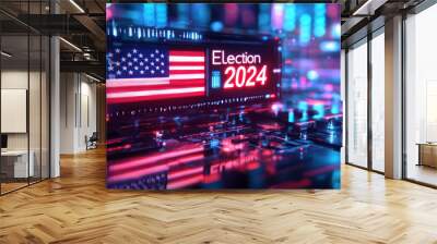 Futuristic 2024 election concept with neon circuitry.Generative AI
 Wall mural