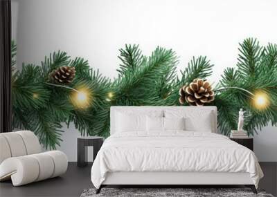 Seamless decorative christmas border with coniferous branches and garlands of christmas lights on transparent background
 Wall mural