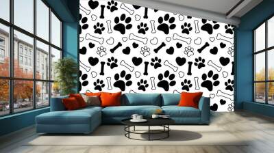 Dog Paw isolated dog bone Seamless pattern vector, love puppy pattern vector illustration Wall mural