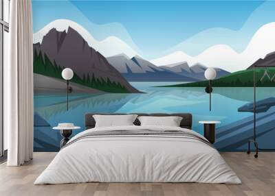 Natural scenery of rivers, hills, mountains, pine forests and rocks Wall mural