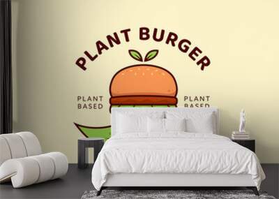 burger plant burger flower logo, plant based vegetarian vegan hamburger logo icon illustration Wall mural