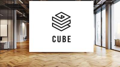 Cube line technology logo in unique style vector icon symbol Wall mural