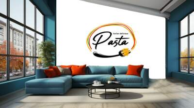 Delicious italian pasta logo icon with italian flag pasta frame doodle vector and fork Wall mural