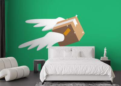 Fast delivery service parcel. Flying package box with wings Wall mural