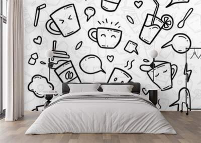 hand drawn doodle of cute mug and cup drink illustration icons Wall mural