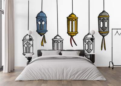 Ramdhan lamp lantern vector sketch style illustration set collection Wall mural