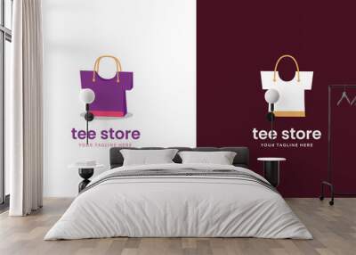 Tee tshirt store logo template with shopping bag icon in tshirt shape Wall mural