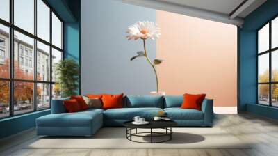 A visually appealing minimalist flower set against a clean solid color background, captured using a two - point perspective to create a dynamic composition Wall mural