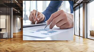 business professional analyzing financial data on a clean desk Wall mural