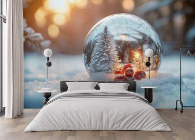 
Christmas Holiday background in a snowball. Snowball with christmas on a simple white background.  Wall mural