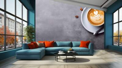 Latte art coffee on textured gray background Wall mural