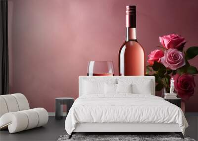 Rose wine bottle on background,  Wall mural