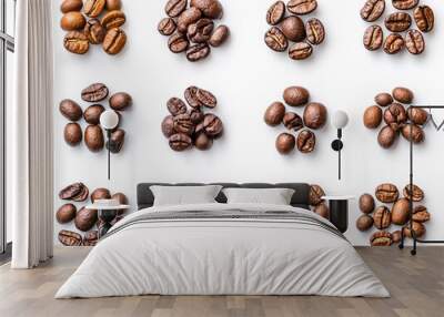 
Set of fresh roasted coffee beans isolated on white background Wall mural