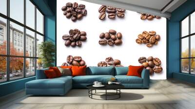 
Set of fresh roasted coffee beans isolated on white background Wall mural