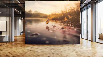 Soft focus image shot of dragonfly flying in a shallow field creating a soft landscape atmosphere. Wall mural