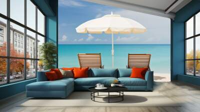 Two Chairs Under Parasol In Tropical Beach, Wall mural