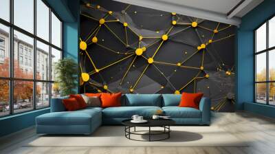 Dark grey and bold yellow illustration background of virtual networks and technology. Generative AI Wall mural