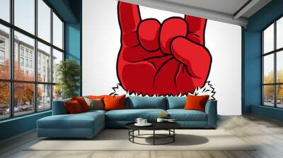 Santa Claus Glove Hand Rock and Roll Hail Santa Christmas Illustrated Cartoon Drawing Wall mural