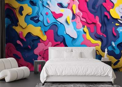 Bold and colorful wallpaper design with abstract forms for walls. Wall mural