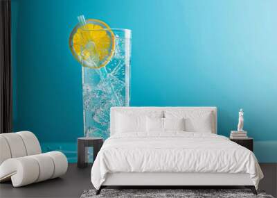 Savor the richness of an 8K HD image capturing a refreshing drink against a serene azure blue isolated background, showcasing the beverage in all its crisp clarity. Wall mural