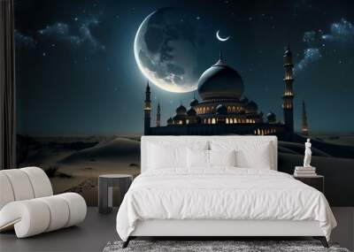 a celestial odyssey: moonlit mosque illuminates desert Wall mural