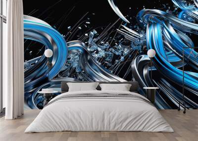 A vibrant blue digital river courses through a techno abstract of innovation. Wall mural