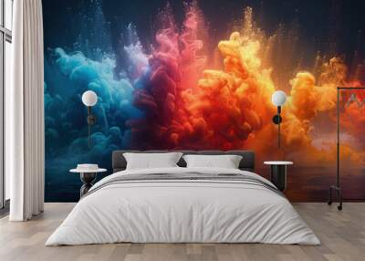 an artist depiction of the explosion of pastel colors in a form of cloudy smokes Wall mural