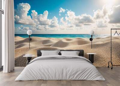 beautiful Beach sand and blue sky clouds background, sky with background, sunlight, beach background Wall mural