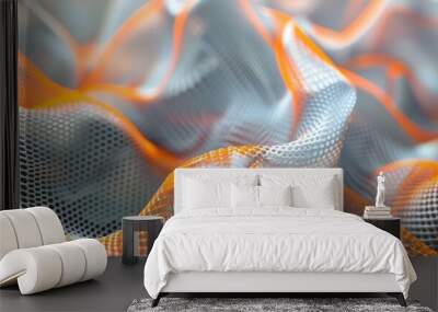 bstract pattern of neon orange and soft grey threads, forming a futuristic mesh suitable for bold text Wall mural