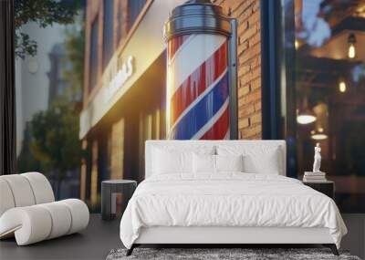 Classic Barber Pole on Brick Wall Exterior Wall mural