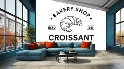 Croissant Lettering and Doodle Naive Image for Your Bakery and Cafe Logo Template. Wall mural