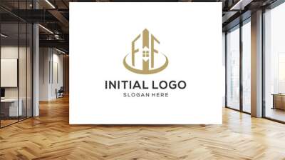 Initial FF logo with creative house icon, modern and professional real estate logo design Wall mural