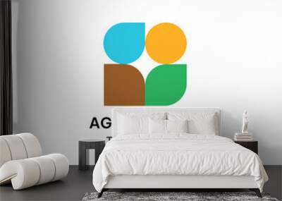 Agriculture logo template in flat style. Agriculture logo with simple element of soil, leaf, sun, and water Wall mural