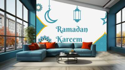 ramadan kareem greetings design with mandala and islamic ornaments such as lantern, dome, stars in simple style and colour Wall mural