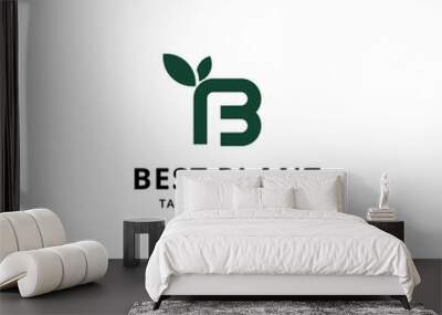 b f logo illustration with black leaf organic nature vector design template Wall mural