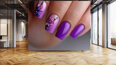 Purple and Pink Nails with Floral Design Wall mural