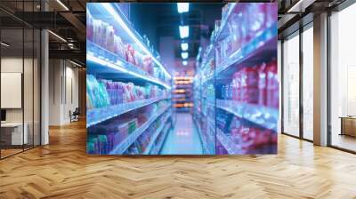 Supermarket Aisle with Neon Lighting Wall mural