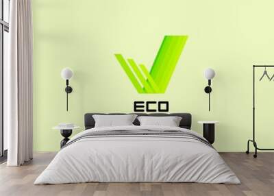 Green eco-friendly logo with leaf patterns for business, natural logo, green abstract logo Wall mural