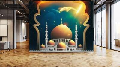 marhaban ya ramadan Background template with magical and surreal art image a mosque with a majestic Wall mural