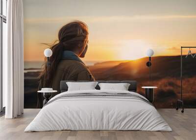 person watching sunset Wall mural