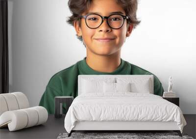 portrait of a cute boy with glasses wearing green shirt Wall mural