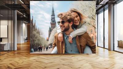 A happy couple enjoying a ride together, Fictional Character Created By Generative AI.  Wall mural