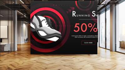 Advertising web banner design with 50% discount offer on brown abstract background for Running Shoes. Wall mural