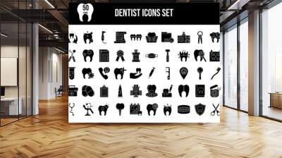 B&W Dentist Icon Set in Flat Style. Wall mural