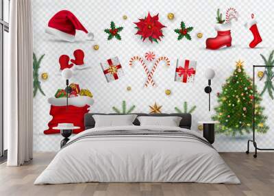 Christmas holidays, realistic icons. Wall mural