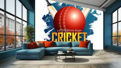 Cricket Championship concept based template design with cricket bat and ball on grunge white background. Wall mural